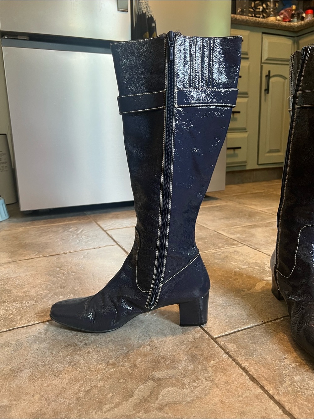 Boden Navy Knee-High Heeled Boots - Picture 4 of 4